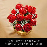 LEGO Botanicals Bouquet of Roses Artificial Flowers - Fake Red Roses Building Set for Adults, Ages 18+ - DIY Kit for Home Decoration - Floral Birthday Gift Idea - 10328