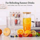 2PCS 32Oz Glass Tumbler with Handle – Vintage Ribbed Drinking Cups with Lids & Straws, Large Iced Coffee Mug for Water, Smoothies, and Summer Beverages