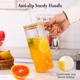 2PCS 32Oz Glass Tumbler with Handle – Vintage Ribbed Drinking Cups with Lids & Straws, Large Iced Coffee Mug for Water, Smoothies, and Summer Beverages