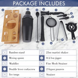 11Pcs-Cocktail Shaker Set Black Bartending Kit 25Oz Cocktail Bar Set Cocktail Mix Drink Making Kit Professional Bar and Home Drink Bar Tools for Bartender(Matte Black)