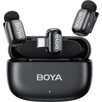 BOYA Mini Wireless Lavalier Microphone for Android/Tablets/Pc with USB C Plug,Noise Reduction,30H Battery Life with Charging Case,Ai Voice Changer,Lapel Microphone Wireless for Video Recording Podcast