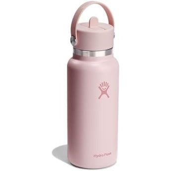 Hydro Flask Water Bottle - Insulated Stainless Steel - Wide Mouth Flex Straw Lid, Non Spill, Leakproof and Refillable in 32 Oz Trillium Pink