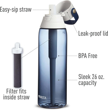 Brita Hard-Sided Plastic Premium Filtering Water Bottle, Bpa-Free, Reusable, Replaces 300 Plastic Water Bottles, Filter Lasts 2 Months or 40 Gallons, Includes 1 Filter, Night Sky - 26 Oz.