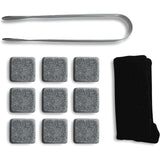 Set of 9 Grey Beverage Chilling Stones [Chill Rocks] Whiskey Stones for Whiskey and Other Beverages - in Gift Box with Velvet Carrying Pouch - Made of 100% Pure Soapstone - by Quiseen