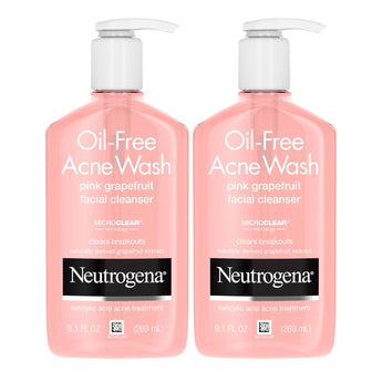 Neutrogena Oil-Free Salicylic Acid Pink Grapefruit Pore Cleansing Acne Wash and Facial Cleanser with Vitamin C, 9.1 Fl. Oz