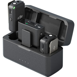 DJI Mic (2 TX + 1 RX + Charging Case), Wireless Lavalier Microphone, 250M (820 Ft.) Range, 15-Hour Battery, Noise Cancellation Wireless Microphone for PC, Iphone, Record Interview, Youtube, Black