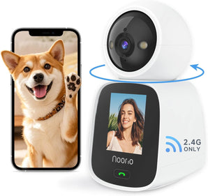 Noorio Two Way Video Calling Camera, 2K One Click Call Pet Camera Indoor with Phone App, 360° PTZ Dog Cam with Speaker, Color Night Vision Security Indoor Cameras, CL200