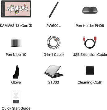2024 HUION Kamvas 13 (Gen 3) Drawing Tablet with Screen,13.3" Full-Laminated Art Tablet with Anti-Sparkle Canvas Glass, 99% Srgb, Pentech 4.0, 16384 Pen Pressure, Dual Dial for PC, Mac, Android, Black