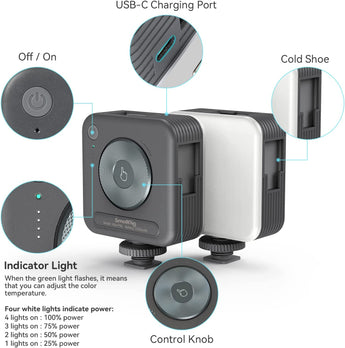 Smallrig P96 LED Video Light, Portable Camera Lights, 96 LED Beads for Photography Video Lighting, Rechargeable 2200Mah CRI 95+ 2700-6500K W 3 Cold Shoe