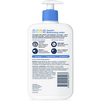 Cerave Baby Lotion, Gentle Baby Skin Care with Ceramides, Niacinamide & Vitamin E, Fragrance, Paraben, Dye & Phthalates Free, Lightweight Moisturizer, 16 Ounce