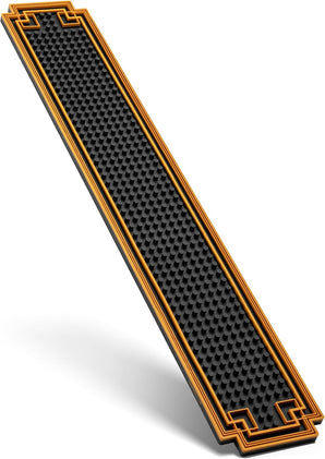 24" X 4" Premium Cocktail Bar Mat Bumper - Rail Service Mat with Gold Border - Durable Stylish Spill Mat for Kitchen, Home, and Mobile Bars, Mixologists, and Cocktail Enthusiasts