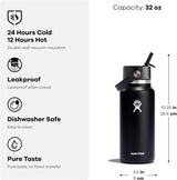 Hydro Flask Water Bottle - Insulated Stainless Steel - Wide Mouth Flex Straw Lid, Non Spill, Leakproof and Refillable in 32 Oz Trillium Pink