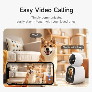 Noorio Two Way Video Calling Camera, 2K One Click Call Pet Camera Indoor with Phone App, 360° PTZ Dog Cam with Speaker, Color Night Vision Security Indoor Cameras, CL200
