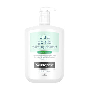 Neutrogena Ultra Gentle Hydrating Facial Cleanser, Non-Foaming Face Wash for Sensitive Skin, Gently Cleanses Face without over Drying, Oil-Free, Soap-Free, Fragrance-Free, 12 Fl. Oz