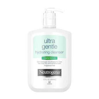 Neutrogena Ultra Gentle Hydrating Facial Cleanser, Non-Foaming Face Wash for Sensitive Skin, Gently Cleanses Face without over Drying, Oil-Free, Soap-Free, Fragrance-Free, 12 Fl. Oz