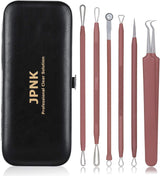 JPNK Blackhead Remover Tool Comedones Extractor Acne Removal Kit for Blemish, Whitehead Popping, 6 Pcs Zit Removing for Nose Face Tools with a Leather Bag