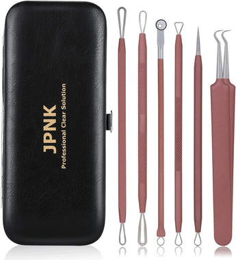 JPNK Blackhead Remover Tool Comedones Extractor Acne Removal Kit for Blemish, Whitehead Popping, 6 Pcs Zit Removing for Nose Face Tools with a Leather Bag