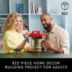 LEGO Botanicals Bouquet of Roses Artificial Flowers - Fake Red Roses Building Set for Adults, Ages 18+ - DIY Kit for Home Decoration - Floral Birthday Gift Idea - 10328