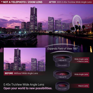 Pro Lens Kit for Iphone and Android, Macro and Wide Angle Lens with LED Light and Travel Case Black