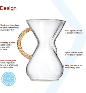 Chemex Pour-Over Glass Coffeemaker - Twisted Glass Handle Series - 6-Cup Citrus - Exclusive Packaging