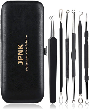 JPNK Blackhead Remover Tool Comedones Extractor Acne Removal Kit for Blemish, Whitehead Popping, 6 Pcs Zit Removing for Nose Face Tools with a Leather Bag
