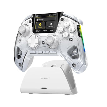 Manbaone Interactive Screen Wireless Gaming Controller for Pc/Switch/Ios/Android,Hall Effect Stick & Trigger,Rgb Lighting,Remappable Buttons,1800Mah with Charging Dock (Black)
