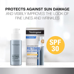 Neutrogena Rapid Wrinkle Repair Retinol Face Moisturizer with SPF 30 Sunscreen, Daily Anti-Aging Face Cream with Retinol & Hyaluronic Acid to Fight Fine Lines, Wrinkles, & Dark Spots, 1 Fl. Oz