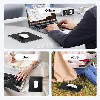 HONKID Hard Metal Mouse Pad for Desk, Aluminum Solid Mouse Pad for Magic Mouse and Macbook Pro/Air with Stable Rubber Base, Firm Mousepad for Travel and Home Office (Black)