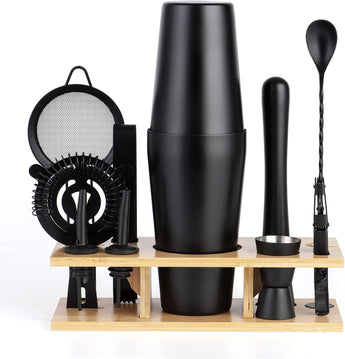 11Pcs-Cocktail Shaker Set Black Bartending Kit 25Oz Cocktail Bar Set Cocktail Mix Drink Making Kit Professional Bar and Home Drink Bar Tools for Bartender(Matte Black)