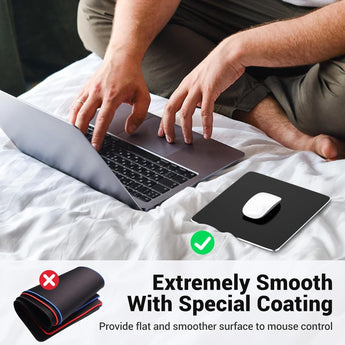 HONKID Hard Metal Mouse Pad for Desk, Aluminum Solid Mouse Pad for Magic Mouse and Macbook Pro/Air with Stable Rubber Base, Firm Mousepad for Travel and Home Office (Black)