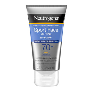 Neutrogena Sport Face Sunscreen SPF 70+, Oil-Free, 2.5 Fl Oz, Sweat & Water-Resistant, Broad-Spectrum UVA/UVB, Nourish & Restore Skin Balance, Oxybenzone Free Sunscreen for Face