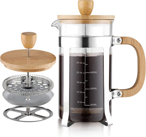 Sivaphe 34 Oz Cafetera Francesa para Café/Té con Tapa de Bambú y Vidrio Borosilicato